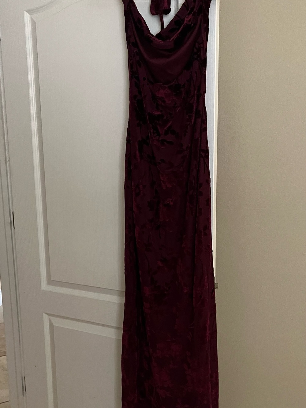 Lucy in the Sky Deep Burgundy Cowl Halter Maxi Dress